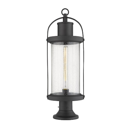 Z-Lite Roundhouse 1 Light Outdoor Pier Mounted Fixture, Black And Clear Seedy 569PHB-553PM-BK